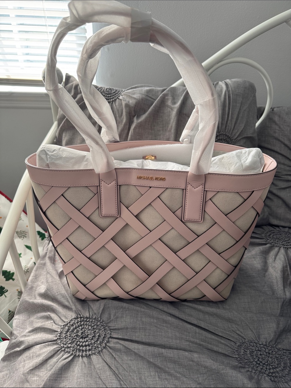 Michael Kors Pink Woven Lattice Tote